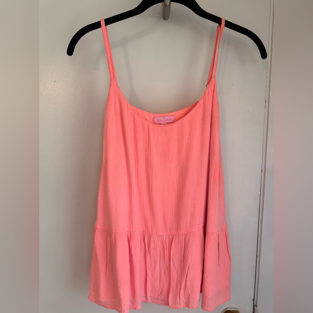 Lilly Pulitzer Coral Pink Flowy Tank Top Peplum Ruffle Camisole Size M